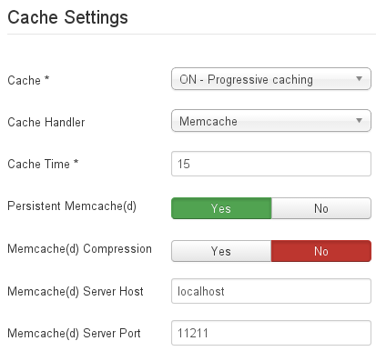 Joomla administration console - memcached settings