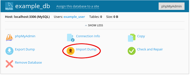 Plesk - Databases - Import Dump