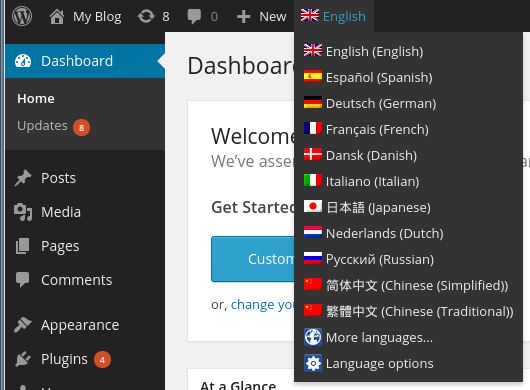 WordPress Language plugin - language menu
