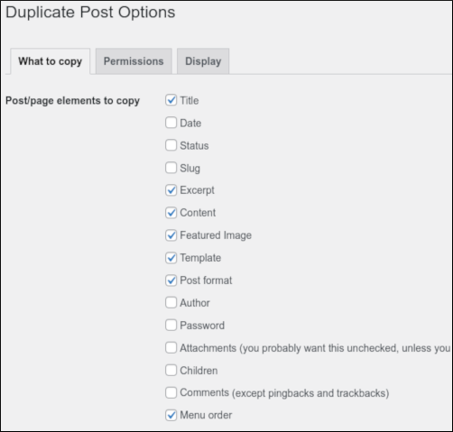 WordPress - Yoast Duplicate Post options page