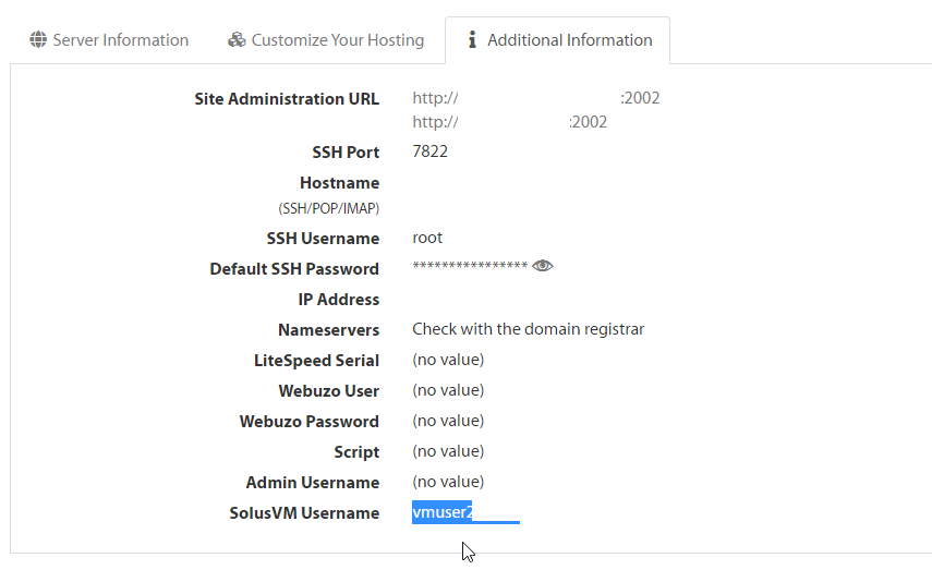 SolusVM username in the customer portal